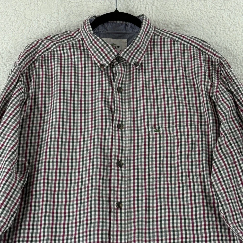 Lacoste Button-Up Shirt Mens Size XL Black Plaid Long Sleeve 100% Cotton Regular